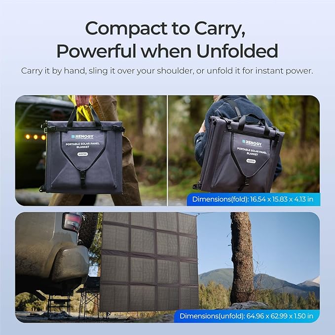 400W Portable Solar Panel, Renogy Solar Blanket N-Type Foldable Solar Panel, 25% High Efficiency, Lightweight Solar Panel Charger for Camping, RV, Marine, SUV, Off Grid Applications