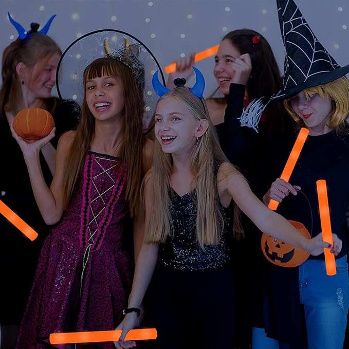 48Pack LED Glow Foam Sticks Bulk,Light Up Glow Sticks with 3 Flashing Modes,Orange Glow Wands Party Pack,Glow In The Dark Party Supplies for Halloween,ThanksGiving Day,Christmas,Birthday