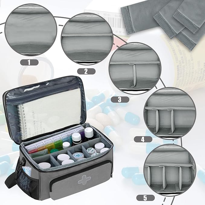 Medicine Storage Bag, Medical Bag Pill Bottle Organizer for Emergency, Medicine Box Empty with Small Portable Pouch, First Aid Box for Travel and Home Storage