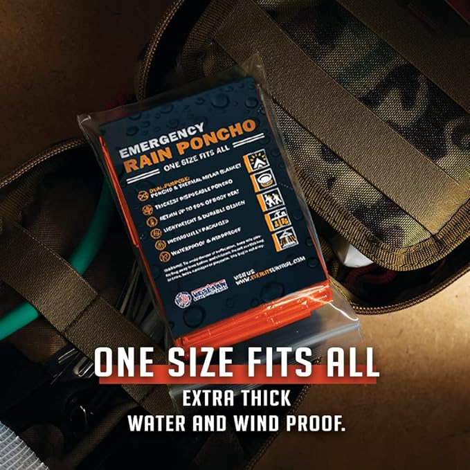 Everlit Survival Rain Poncho Emergency Mylar Space Blanket Camping Gear-Retain 90% of Body Heat Survival Gear for Survival Kits Camping Supplies Emergency Blankets