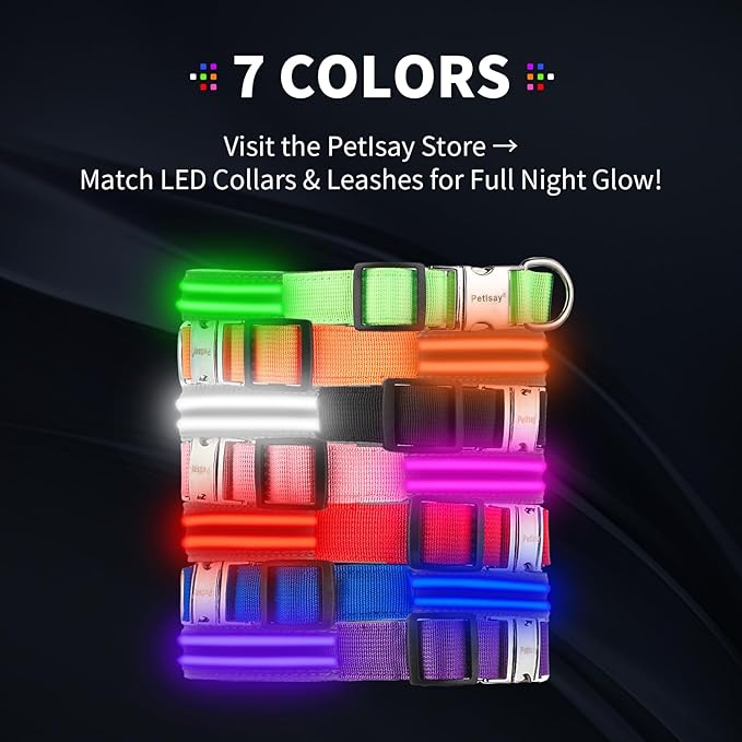 LED Dog Collar with Metal Buckle - USB Rechargeable Glow Collar for Dogs, Waterproof Light Up Dog Collar w/Reflective Strips - Adjustable Night Safety Collars by PetIsay(Orange,Large)
