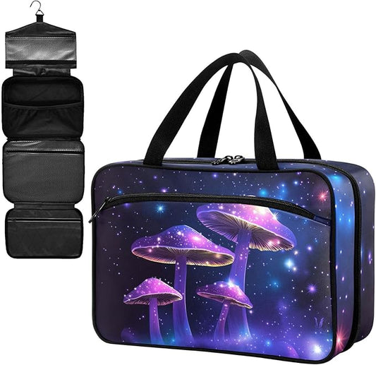 Fustylead Magic Aesthetic Purple Mushrooms and Stars Large Medical Storage Bag with Zipper Empty First Aid Bag Trauma Kit for Traveling Hiking Camping Backpacking
