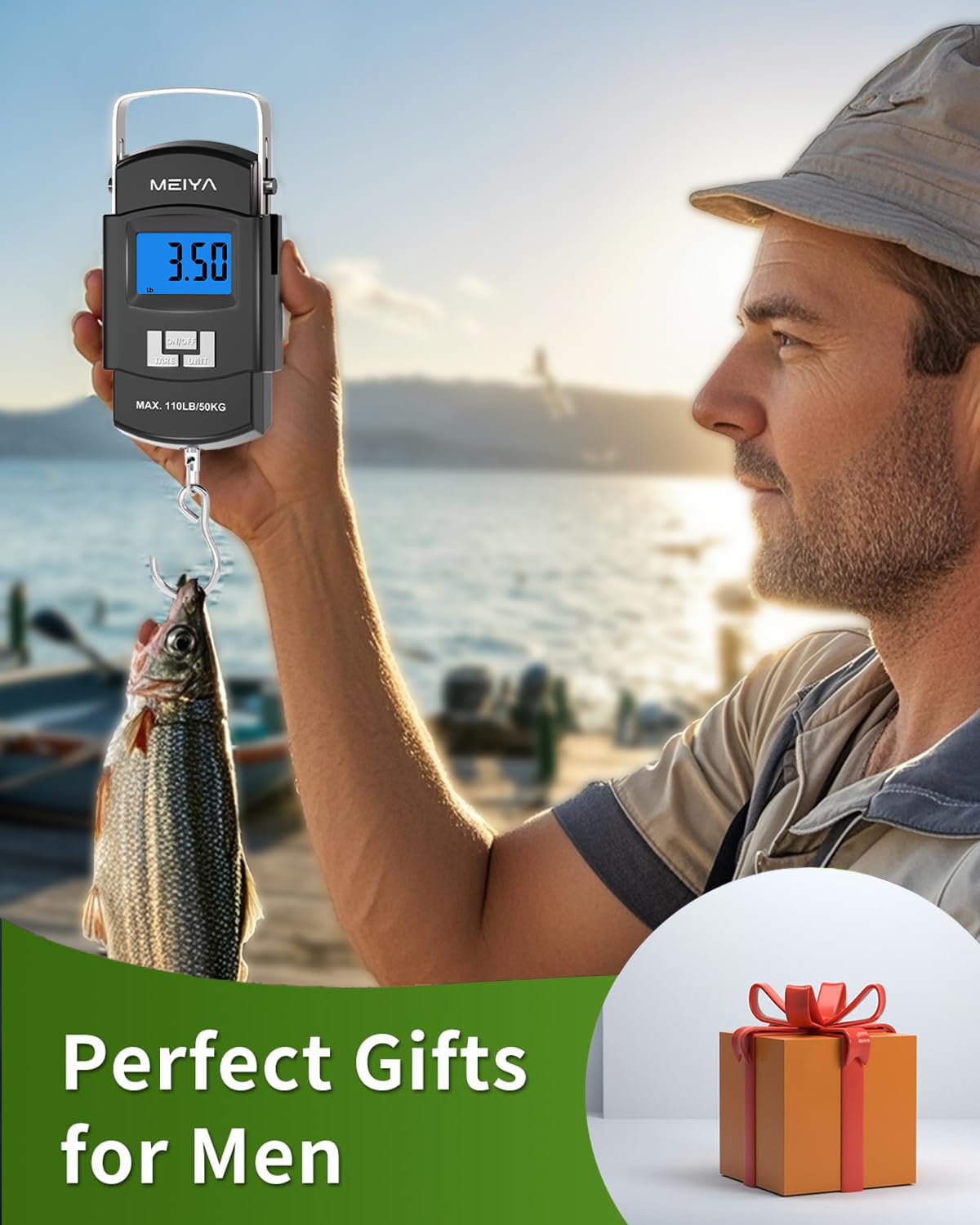 MEIYA Fish Scale 110lb/50kg Digital Fishing Scale with Backlit LCD, Portable Handle, Stainless