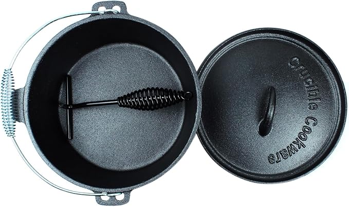 Pre-Seasoned Cast Iron Camp Dutch Oven, 4.1 qt, including Lid Lifter, Lid Stand and Silicone Handle Holders