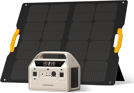 C600 Solar Generator with 120W Solar Panel - 600W Portable Power Station(Surge 1200W) AC Output, 595Wh LiFePO4 Battery, for Camping, Travel, RV, Emergency Power Backup(White)