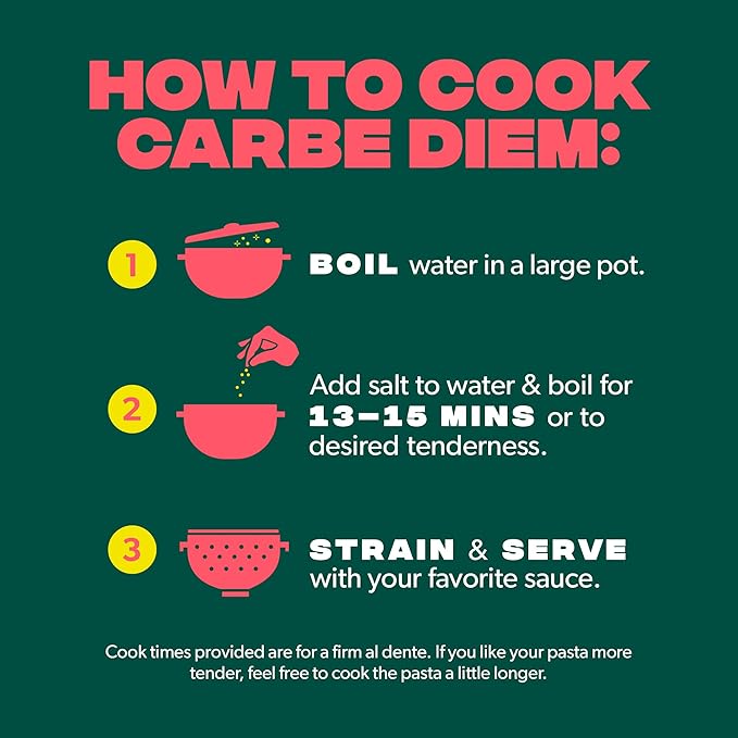 Carbe Diem!, Elbows, Lower Net Carb Pasta with Traditional Flavor & Texture, 8 grams of Protein, 55% Fewer Net Carbs & Only 110 Calories Per Serving, Pack of 3