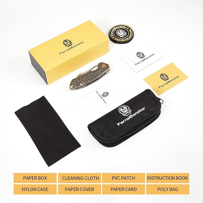 Folding Knife pocket knife EDC Knife With Clip Survival knife Camping knife - M390 Steel Titanium Handle - Outdoor Hiking Survival Hunting knife with Sheath (Colourful)