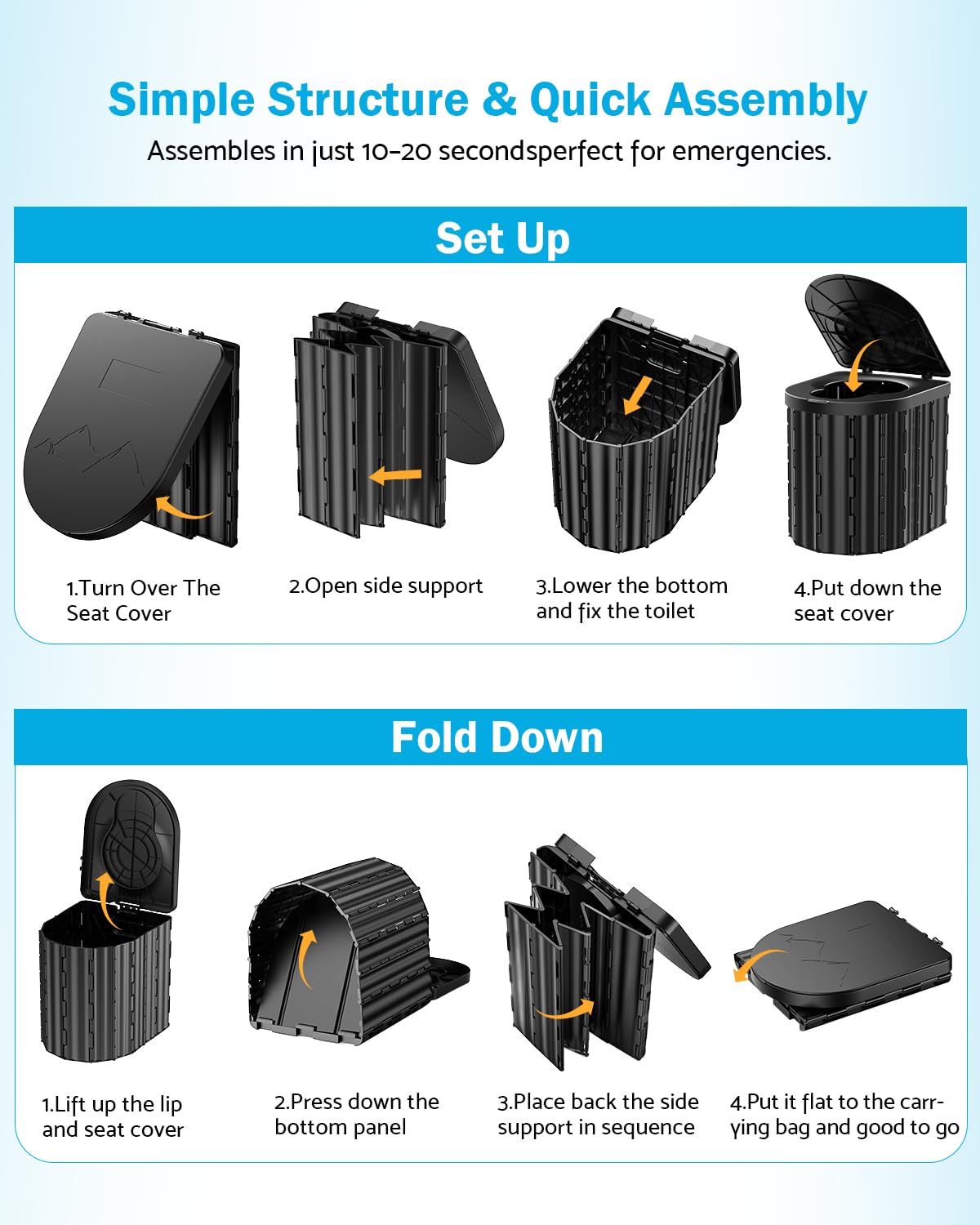 Portable Toilet, Upgraded 15'' toilet With Removable Paper Holder, Camping Toilet With A Load