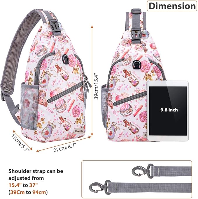 ZOMAKE Sling Bag,Small Crossbody Sling Backpack,Water Resistant Shoulder Daypack for Travel,Anti Thief Chest Bag for Hiking(Cosmetic White)