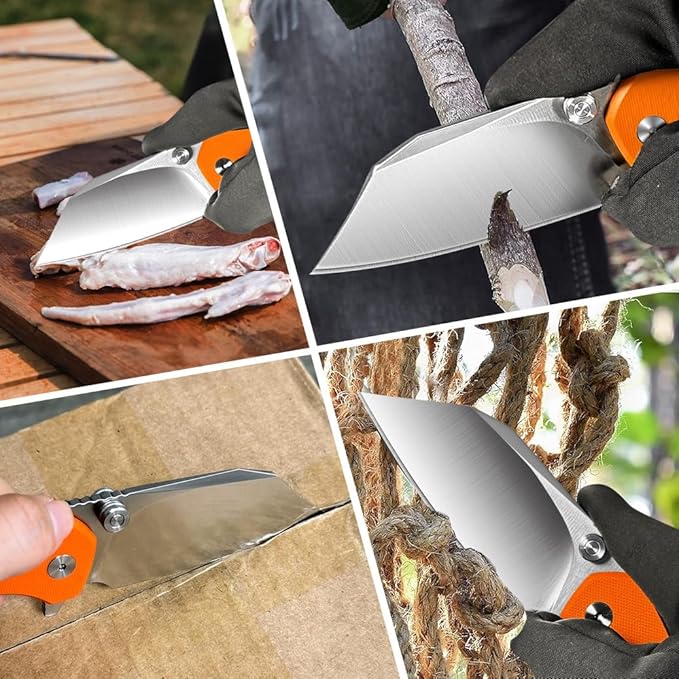 ioko Folding Pocket Knife, 3.5-Inch D2 Steel Blade, G10 Handle, EDC Camping Survival Knife with Clip (Orange)