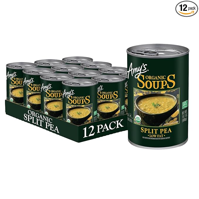 Amy's Soup, Vegan Split Pea Soup, Gluten Free, Made With Organic Split Peas and Vegetables, Canned Soups, 14.1 OZ (12 Pack)