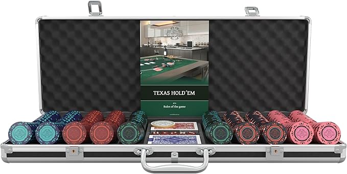 Bullets Poker Set ??Complete Chip Set with Case, Playing Cards, Dices, and Travel Case ??Professional for Texas Hold'em, Blackjack, Poker Games, and Casino Chips, 500 Clay 'Corrado' Chips.
