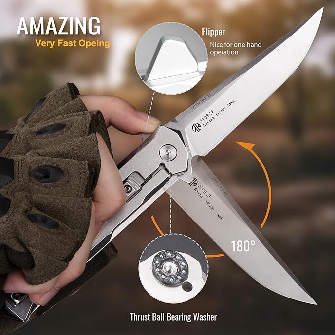 Tactical Folding Pocket Knife for men,14C28N Stainless Steel Blade,Frame Lock,G10 Handle,EDC Small Camping Knives Belt Clip Carry,Lightweight Survival Hunting Flipper Microtech Elemental Bushcraft Hiking Sharp Gear Tool Father Dad Gifts Ruike p108