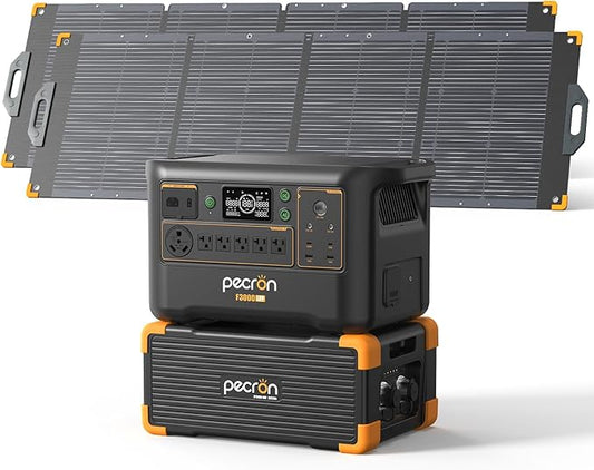 Pecron Portable Power Station F3000LFP with 3072Wh Extra Battery, 200W Solar Panel*2, 3072Wh Solar Camping Generator, 3600W Solar Generator for RV, Home Use, CPAP