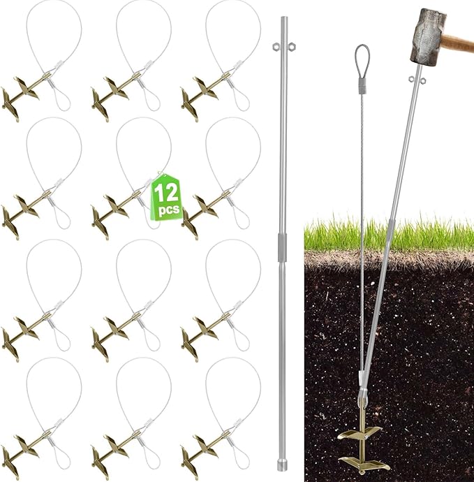 Earth Anchors for Trapping with Drive Rod Tool, 35" x 1/8" Galvanized Cable for Securing Camping