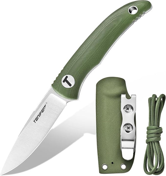 TONIFE Nova 2.68'' Blade Mini Neck Knife Full Tang Fixed Blade Knife with Kydex Sheath and Adjustable Paracord Lanyard for Camping Outdoor Survival Tool (Green+Satin)