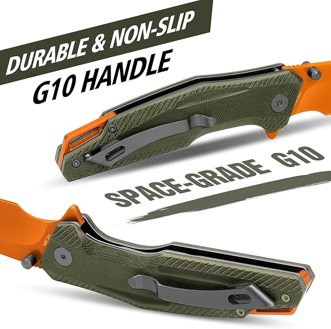 FINTISO Pocket Knife, 3.26" Premium 14C28N Blade G10 Handle with Fire Starter Function, Folding Knife with Pocket Clip for Men Women, EDC Knife for Outdoor Camping, Hunting, Hiking, Survival, Falcon Series