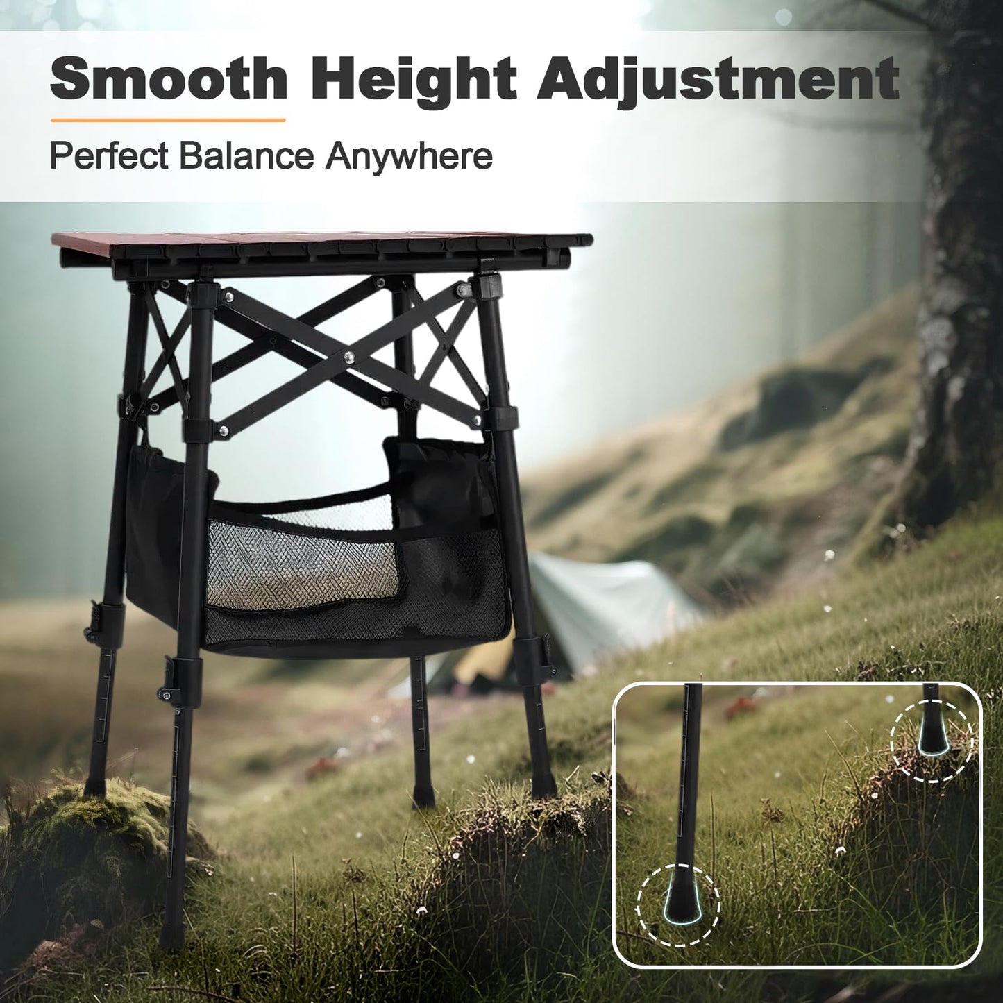 Odoland Portable Camping Table, Folding for Beach Outdoor Adjustable Height