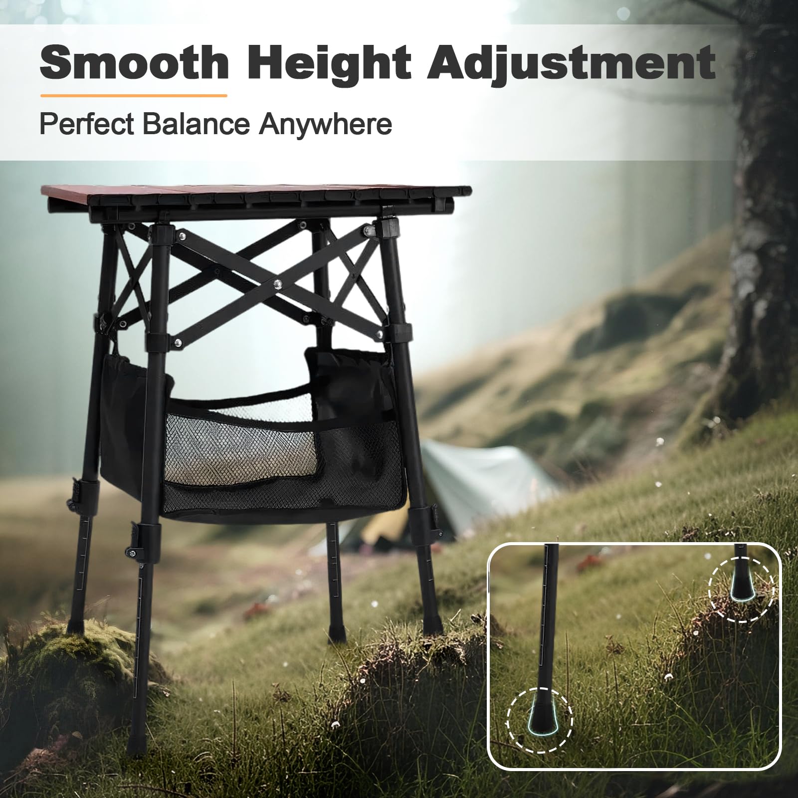 Odoland Portable Camping Table, Folding for Beach Outdoor Adjustable Height