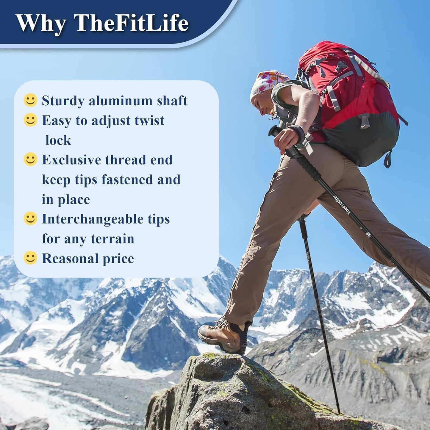 Telescopic Trekking Poles for Hiking, Anti-Shock Nordic Walking Sticks