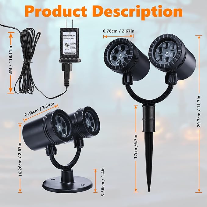 Toodour Halloween Projector Lights Outdoor, Double Head Dynamic Halloween Lights Projector with Timer, Waterproof White Ghost Decorations Light for Indoor Outdoor Home Window Wall Decorations