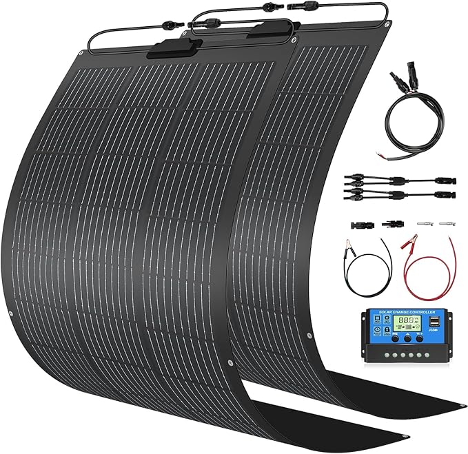 800W Solar Panel Kit, 2x400W Flexible Monocrystalline RV Solar Panel | for 12V/24V Battery | ETFE Semi-Flexible, Bendable to 30° | for RV, Boat, Van, Off-Grid Charging(Black)