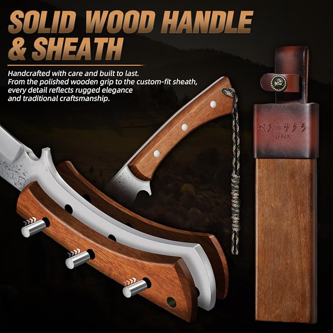 Purple Dragon Heavy Duty Machete for Cutting Trees & Yard Work - Camping/Survival Knife with Solid Wood Sheath - Bushcraft & Brush Clearing - 15 Inch