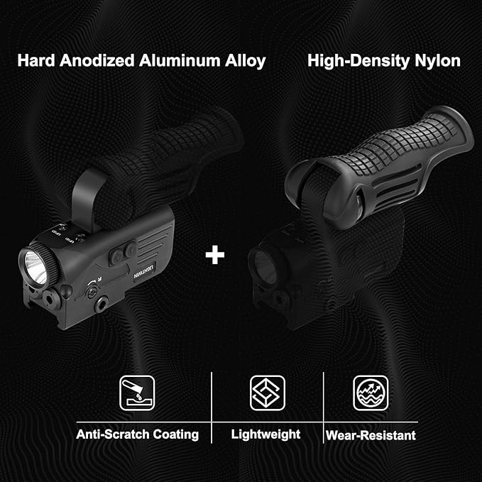 1200LM Rechargeable Flashlight with Green & Blue Laser, 5 Light Modes & Strobe, 3 in 1 Laser Flashlight Combo with Strobe Sight, LED Power Indicator for Outdoor, Emergency, Camping