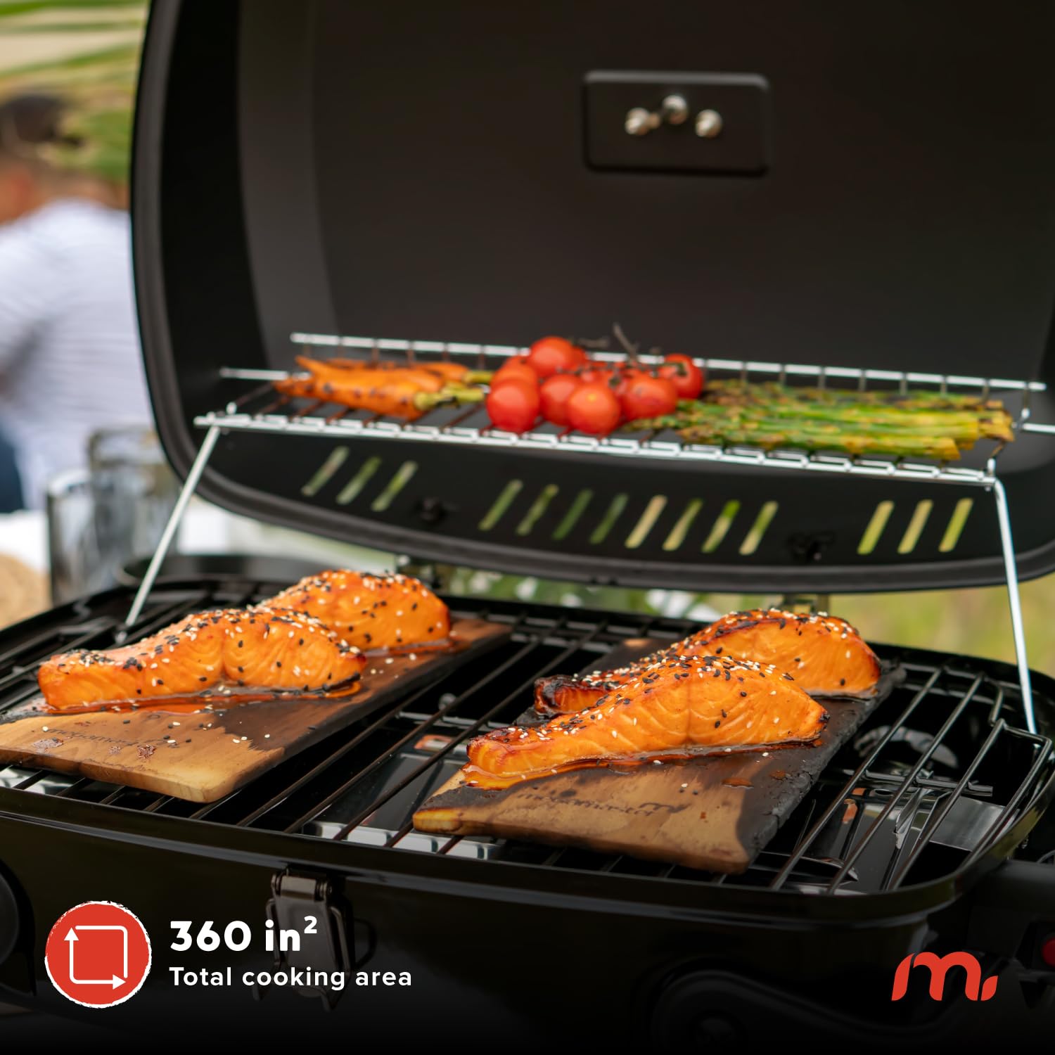Megamaster Tabletop 1 Burner Gas Grill, Foldable Legs with Warming Rack