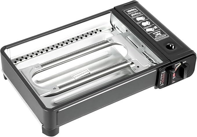 Portable Gas Grill Butane Stove,Portable Camping Grill Gas Stove,Butane Gas Stove,Free Standing BBQ Grill with Grilling Net Carry Case for Camping Traveling Outdoor Cooking