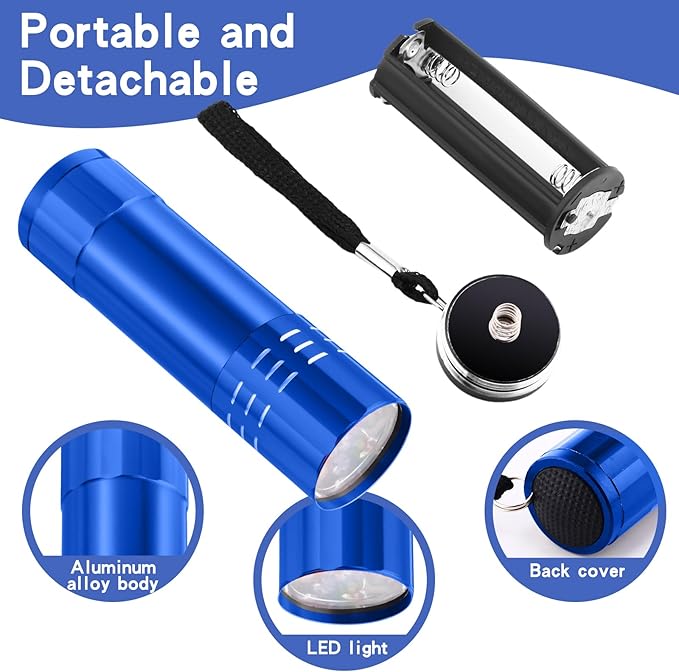 Riakrum 12 Pieces UV Blacklight Flashlights LED Handheld Mini Light Flashlight Small Portable Detector 395nm 9 LED Light for Pet, Carpet Dry Stains Detection, Spot Scorpions, Resin Curing(Blue)