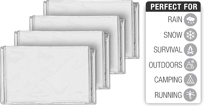 Swiss Safe 10 Pack Mylar Emergency Blankets for Survival - Compact & Insulated for Cold Weather - Designed for NASA, Outdoor, Running, Camping, Survival, First Aid Car Kit - Silver, 10 Pack