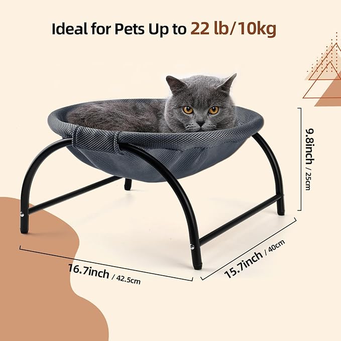 Raised Cat Hammock Bed, Standing Cat Cot with Washable Mesh, Pet Bed for for Kittens,Dark Blue