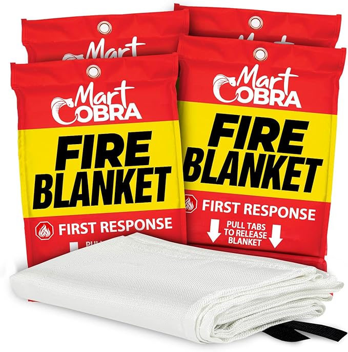 Mart Cobra Emergency Fire Blanket for Home and Kitchen - 4 Pack - Fire Blankets Emergency for Home Safety 40??x 40??- Suppression Shield Retardant Extinguisher Fiberglass Welding Fireproof Cloth Towel