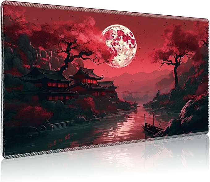 Playmat for MTG, 24 x 14 inches Game Play Mat for MTG TCG and Other Card Games, Trading Card Game Play Mat Desk Mats with Stitched Edges Non-Slip Base, Fullmoon Scene