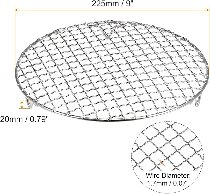 HARFINGTON Round Cooking Rack 9-inch 201 Stainless Steel Cross Wire Barbecue Grill Net with 20mm Legs for Cooking Baking Steaming BBQ