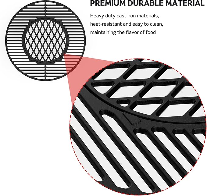 Charkettle Cast Iron Gourmet BBQ System 11.8 Inch Sear Grate Replacement for 8834, Thick Searing/Cooking Grid, Compatible with 22-1/2 inch Weber Charcoal Grills