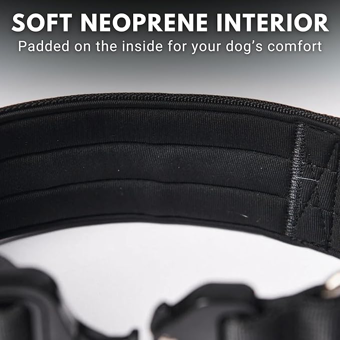 Spark Paws Tactical Dog Collar - Heavy Duty, Premium Quality, Thick and Durable for Large and Medium Dogs - Black- M - 1.5"