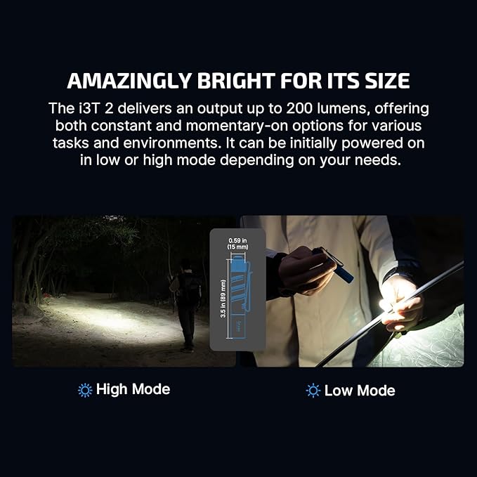 OLIGHT I3T 2 EOS Pocket EDC Flashlight, 200 Lumens Compact Bright Handheld Flash Lights, Dual-Output Tail Switch with AAA Battery and Two-Way Pocket Clip for Camping and Hiking (Midnight Blue)