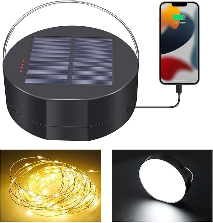 Camping String Light, Solar String Light with Camping Lantern (3 in 1 Design), Rechargeable and Portable for Camping,Emergency, Hiking.