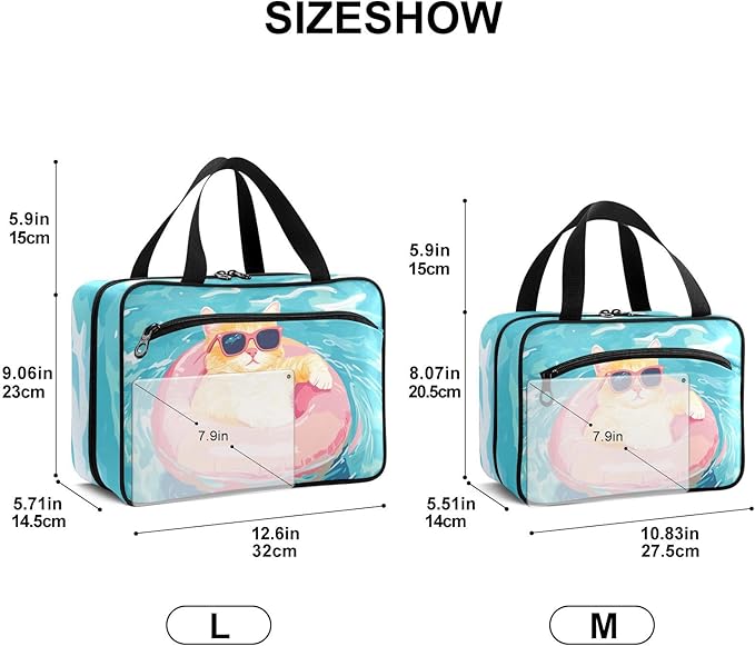Fustylead Leisurely Cat with Sunglasses in The Pool Empty Travel First Aid Bag Large Home Medication Bag with Zipper for Pills,Vitamin,Fish Oil,Supplements for Women and Men