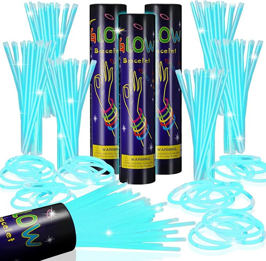 Hanaive 300 Pcs Glow Sticks Bulk 8 Inch Glow in The Dark Party Favors Neon Bracelets and Necklaces Light up Sticks with Connectors for Holiday Birthday Party Supplies(Aqua)