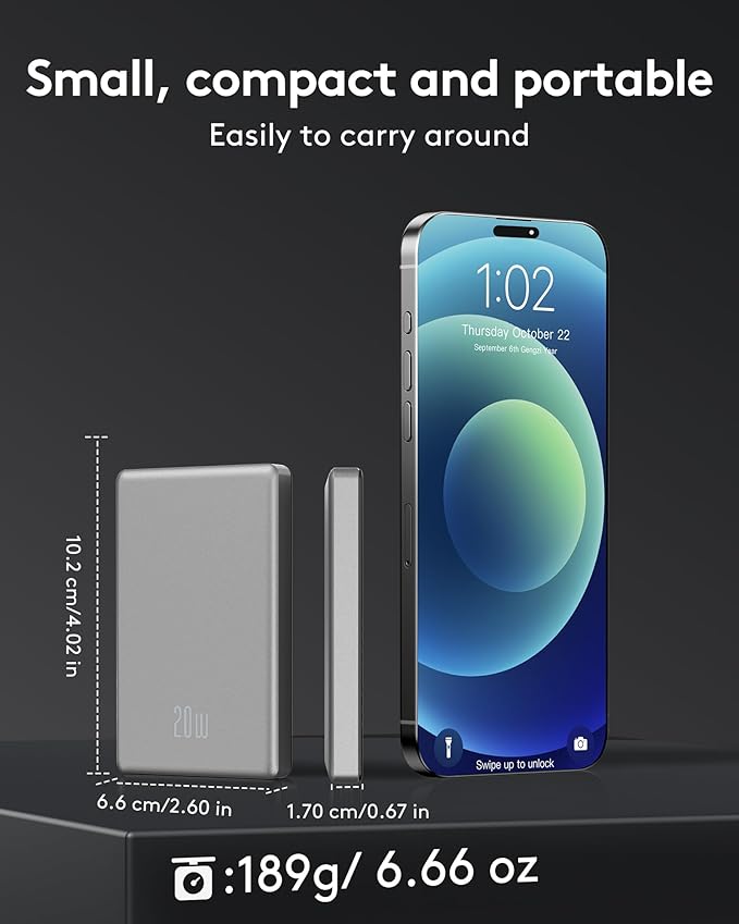2025 for iPhone Magsafe Battery Pack, Ultra Slim Magnetic Power Bank Fast Charging, Wireless Portable Charger 10000mAh, 20W Powerbank Compatible with iPhone 16/15/14/13/12 Series,Matte Patina