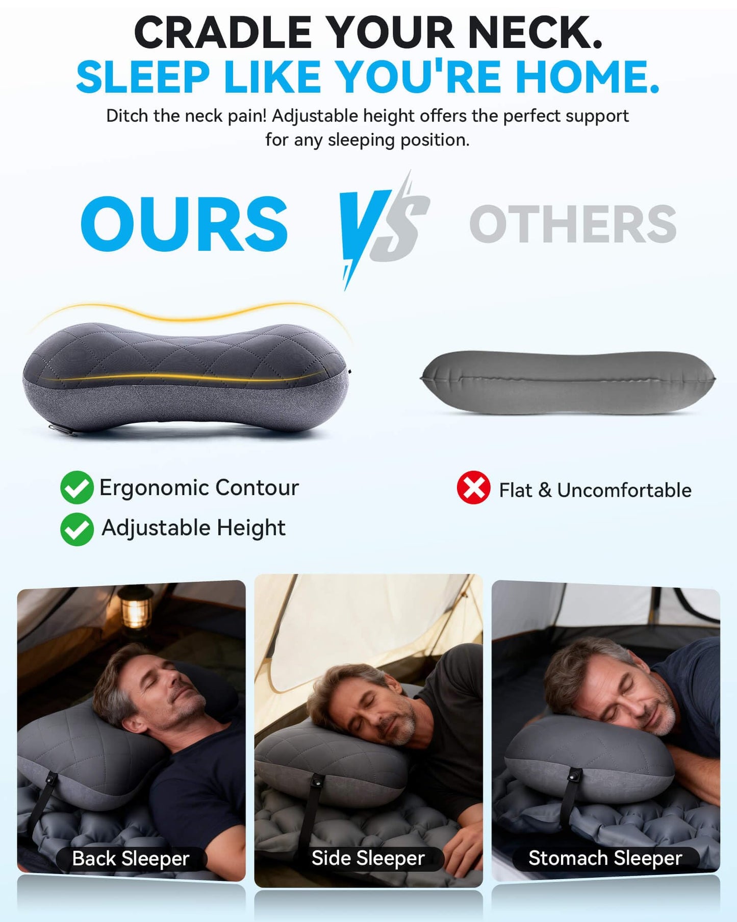 Hikenture Camping Pillow with Removable Cover, Ultralight Inflatable Pillow
