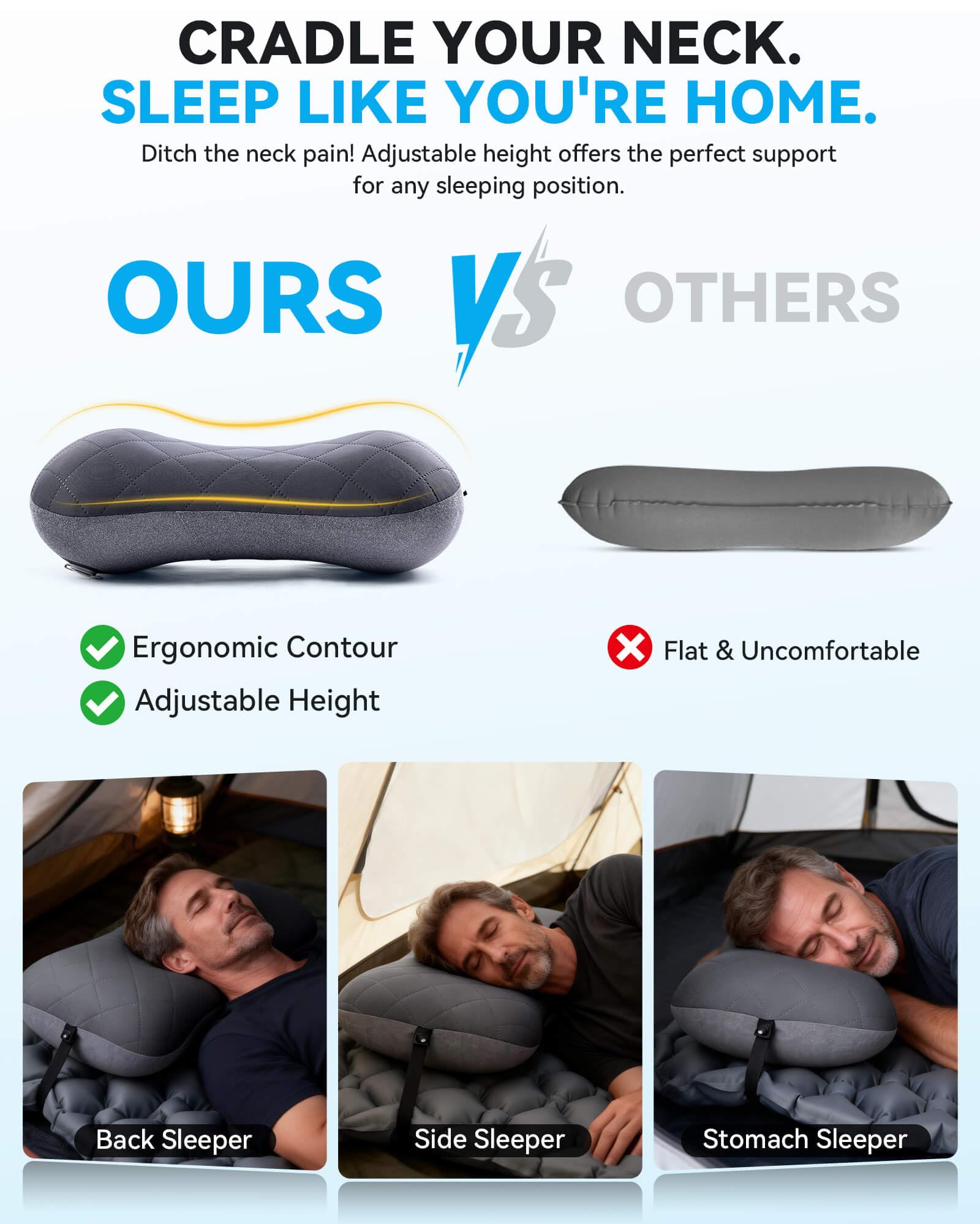 Hikenture Camping Pillow with Removable Cover, Ultralight Inflatable Pillow