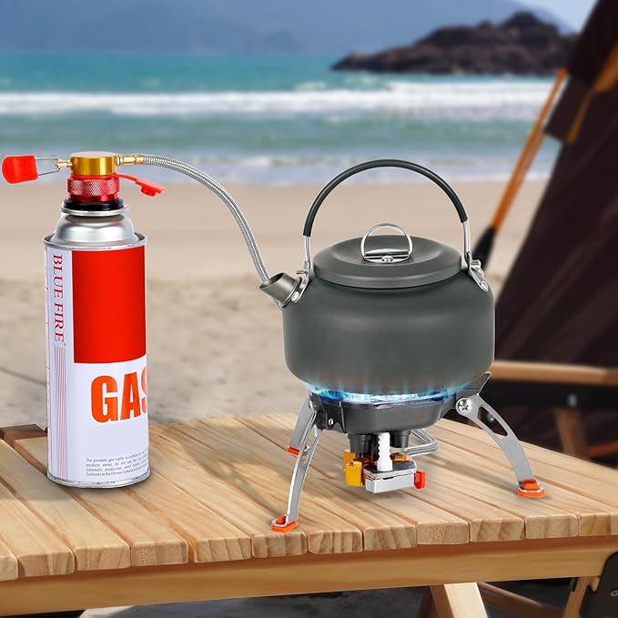 WADEO 7200W Windproof Camping Stove, Camping Gas Stove with Piezo Ignition, Two Fuel Canister Adapter, Carry Case, Portable Stove, Backpacking Stove for Outdoor Backpacking Hiking and Picnic