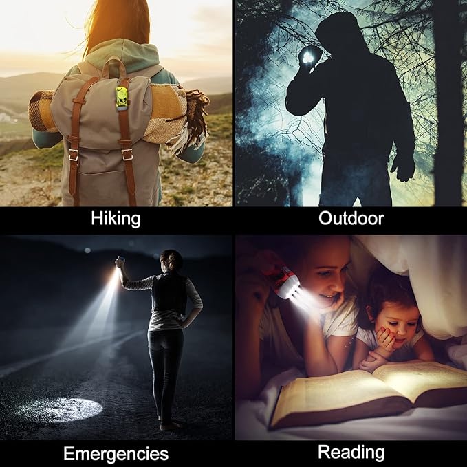 48 Pcs Hand Crank Flashlight No Battery Required Torch Light Manual Press Flashlight 3 LED Squeeze Torch Light for Shoeboxes Camping Hiking(Yellow, Green, Blue, Red)