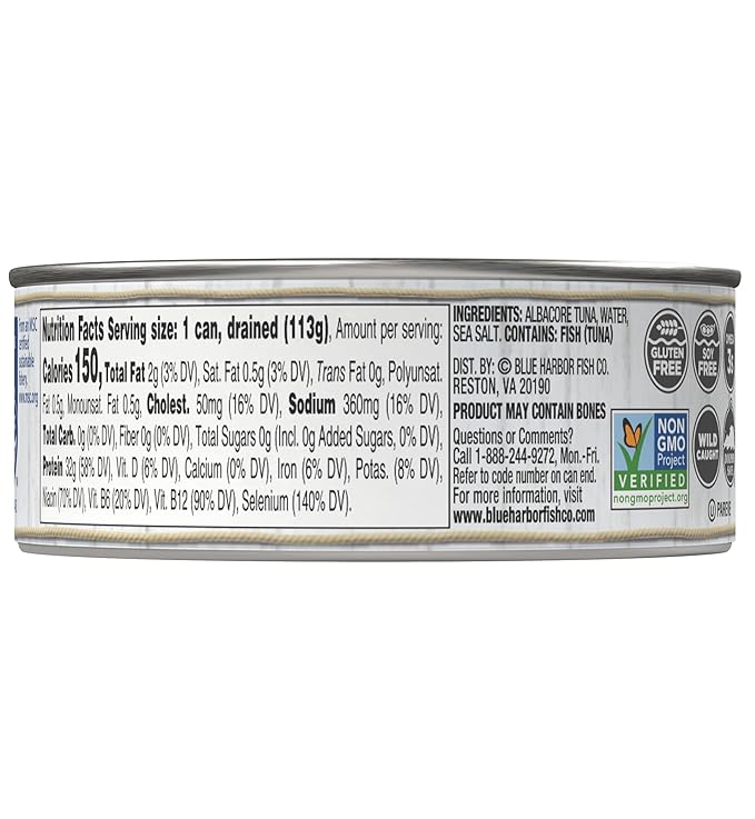 Blue Harbor Fish Co. Wild Albacore Solid White Tuna in Water with Sea Salt - 4.6 oz Can (Pack of 12)