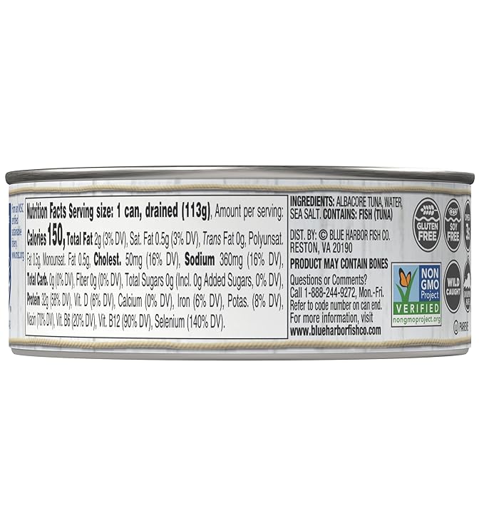 Blue Harbor Fish Co. Wild Albacore Solid White Tuna in Water with Sea Salt - 4.6 oz Can (Pack of 6)