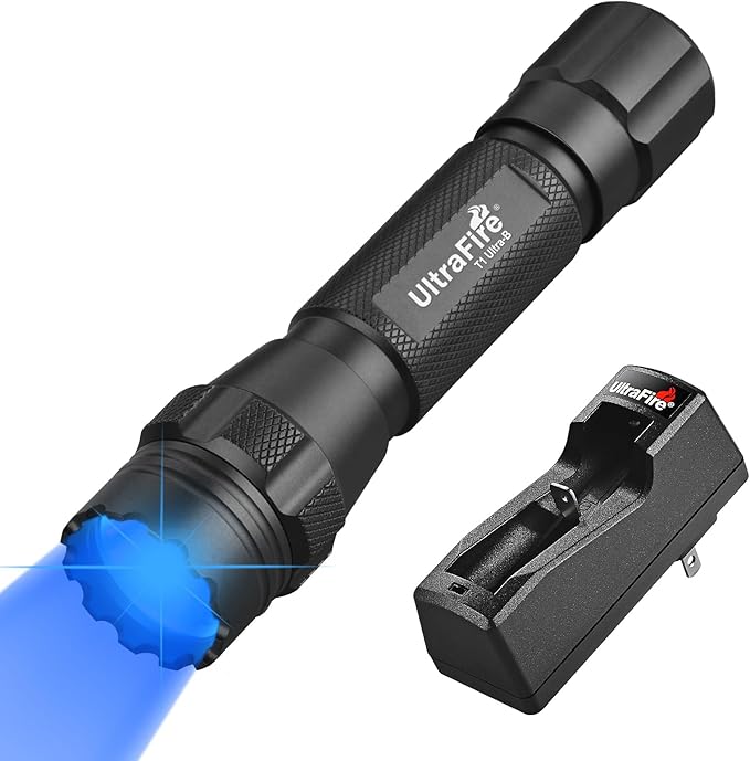 ULTRAFIRE Blue Light Flashlight,450-460nm High-Purity Single Mode Blue LED, Portable Compact for Night Fishing & Hunting, Professional Outdoor Visibility Enhancer (T1 Ultra-B)